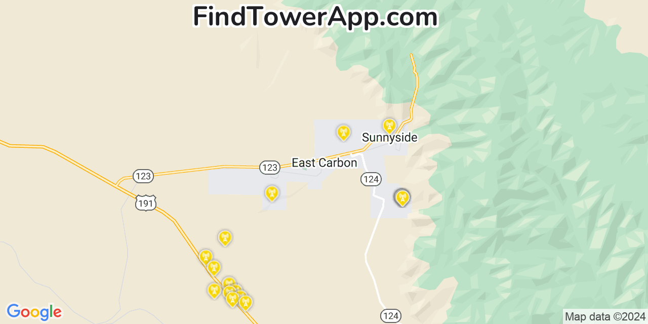 AT&T 4G/5G cell tower coverage map East Carbon City, Utah