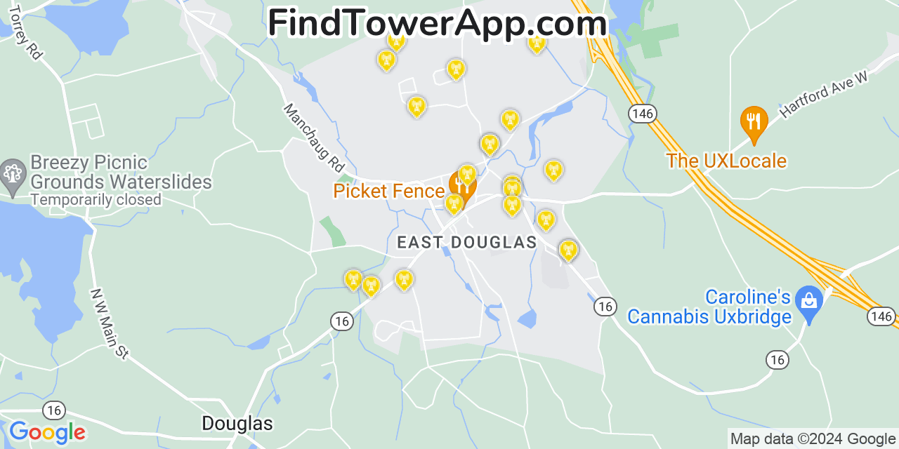 AT&T 4G/5G cell tower coverage map East Douglas, Massachusetts