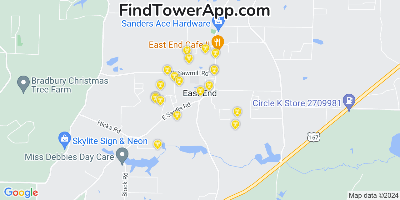 AT&T 4G/5G cell tower coverage map East End, Arkansas