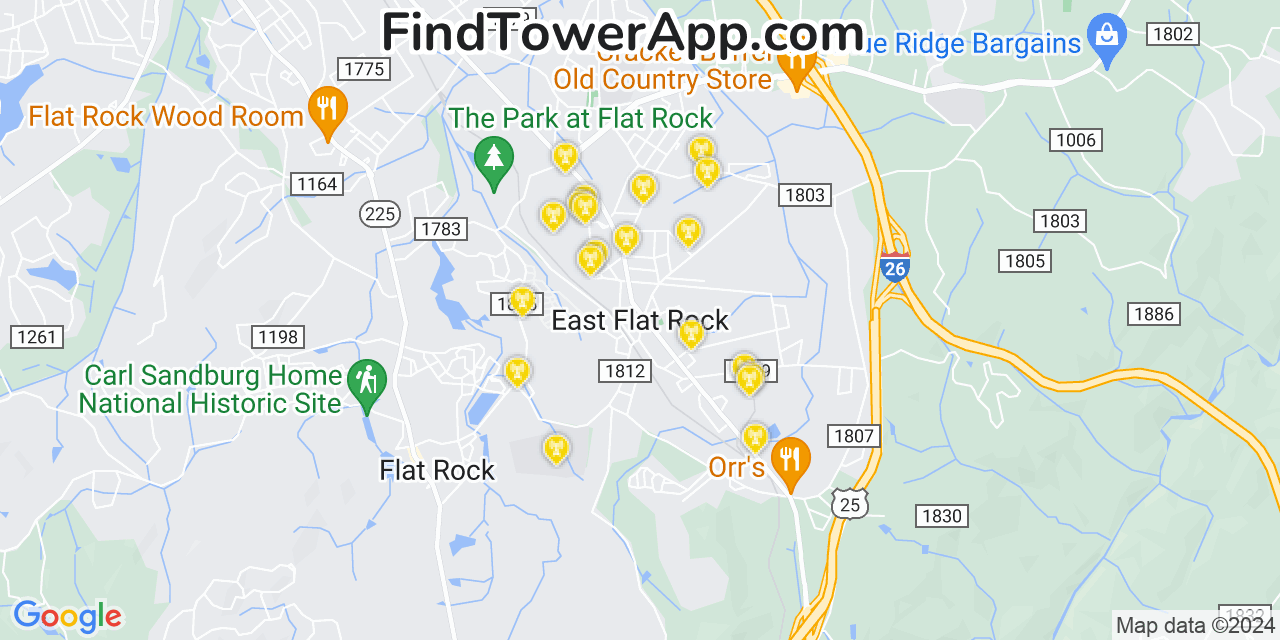 Verizon 4G/5G cell tower coverage map East Flat Rock, North Carolina