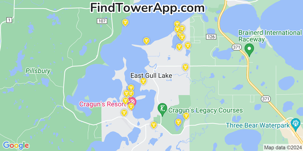 Verizon 4G/5G cell tower coverage map East Gull Lake, Minnesota