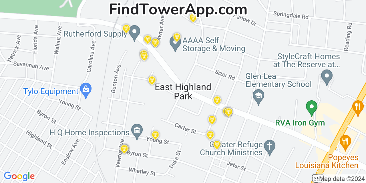 Verizon 4G/5G cell tower coverage map East Highland Park, Virginia