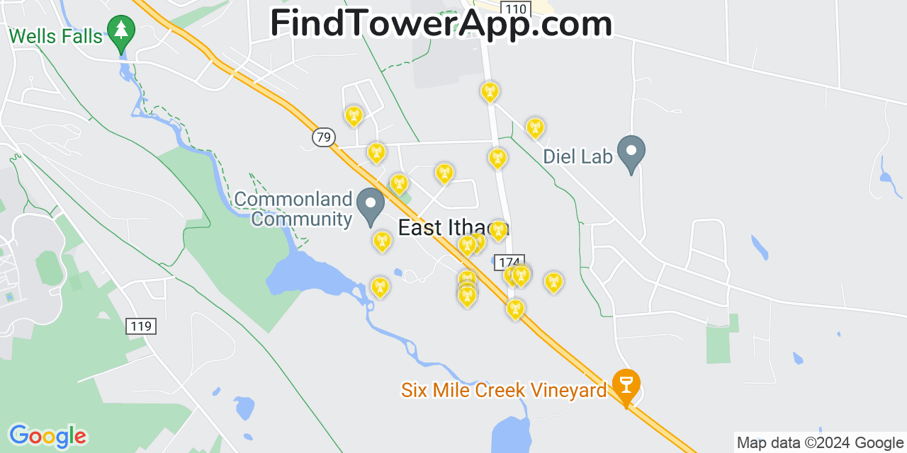 T-Mobile 4G/5G cell tower coverage map East Ithaca, New York