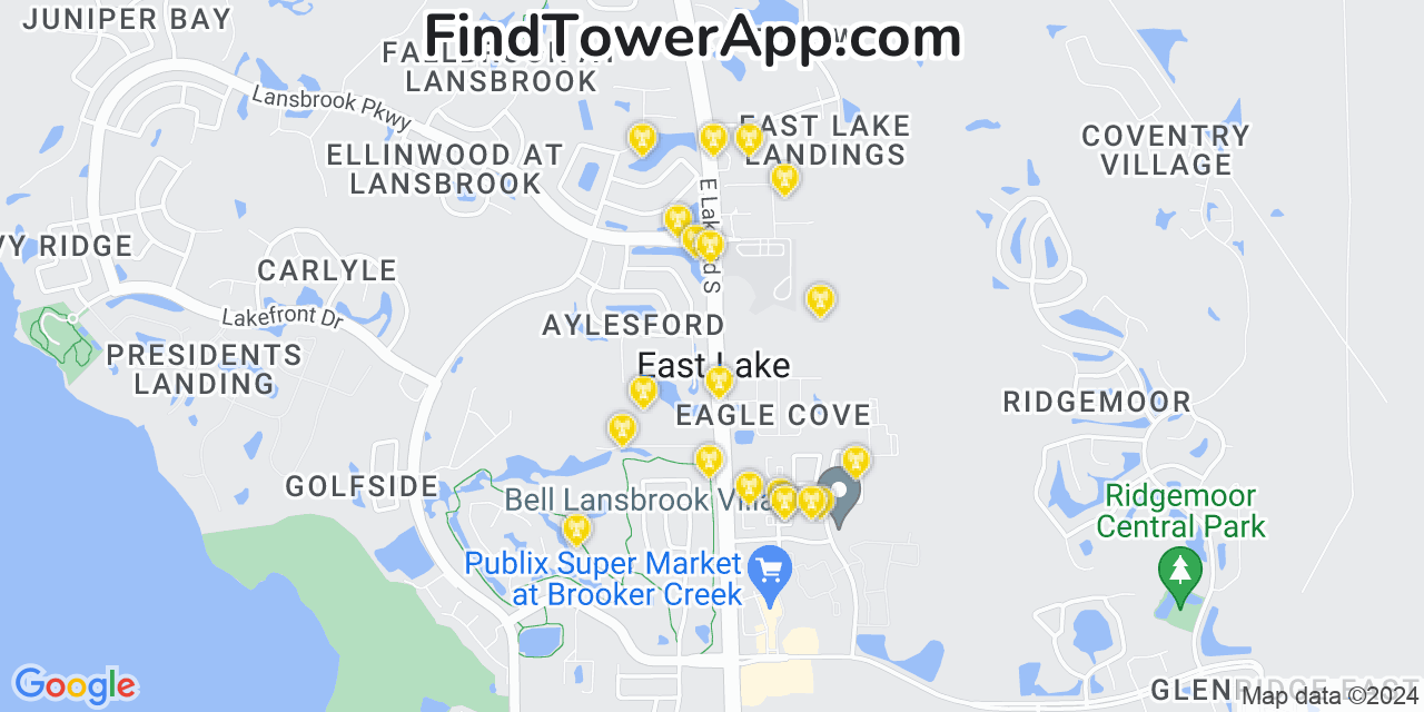 AT&T 4G/5G cell tower coverage map East Lake, Florida