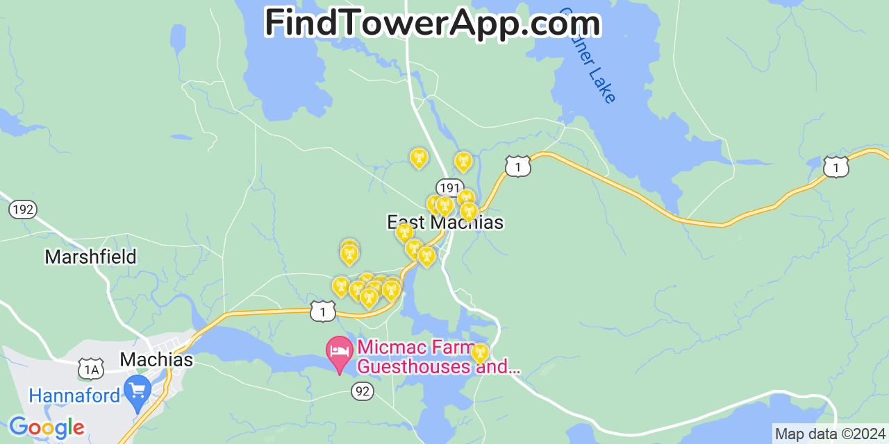 AT&T 4G/5G cell tower coverage map East Machias, Maine