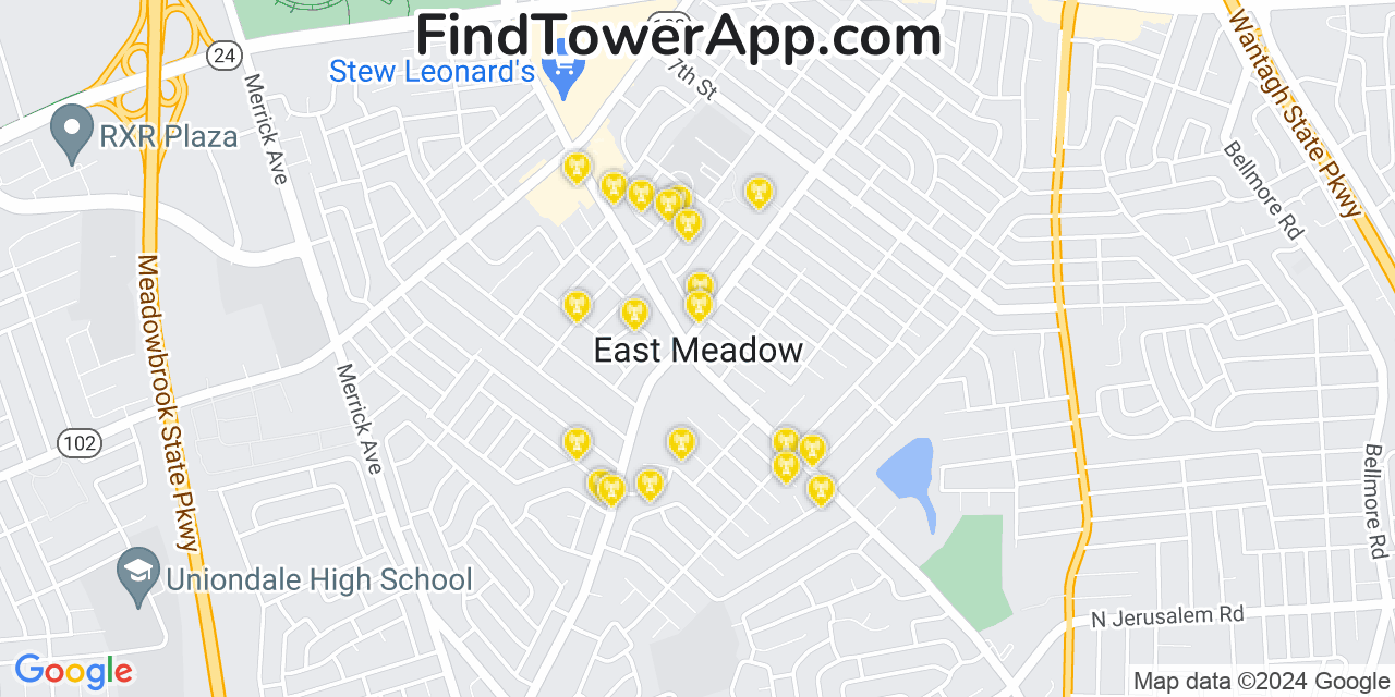 AT&T 4G/5G cell tower coverage map East Meadow, New York