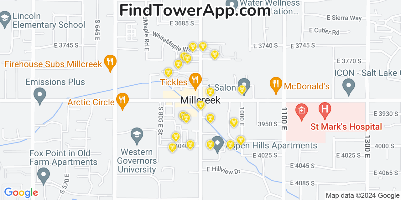 Verizon 4G/5G cell tower coverage map East Millcreek, Utah