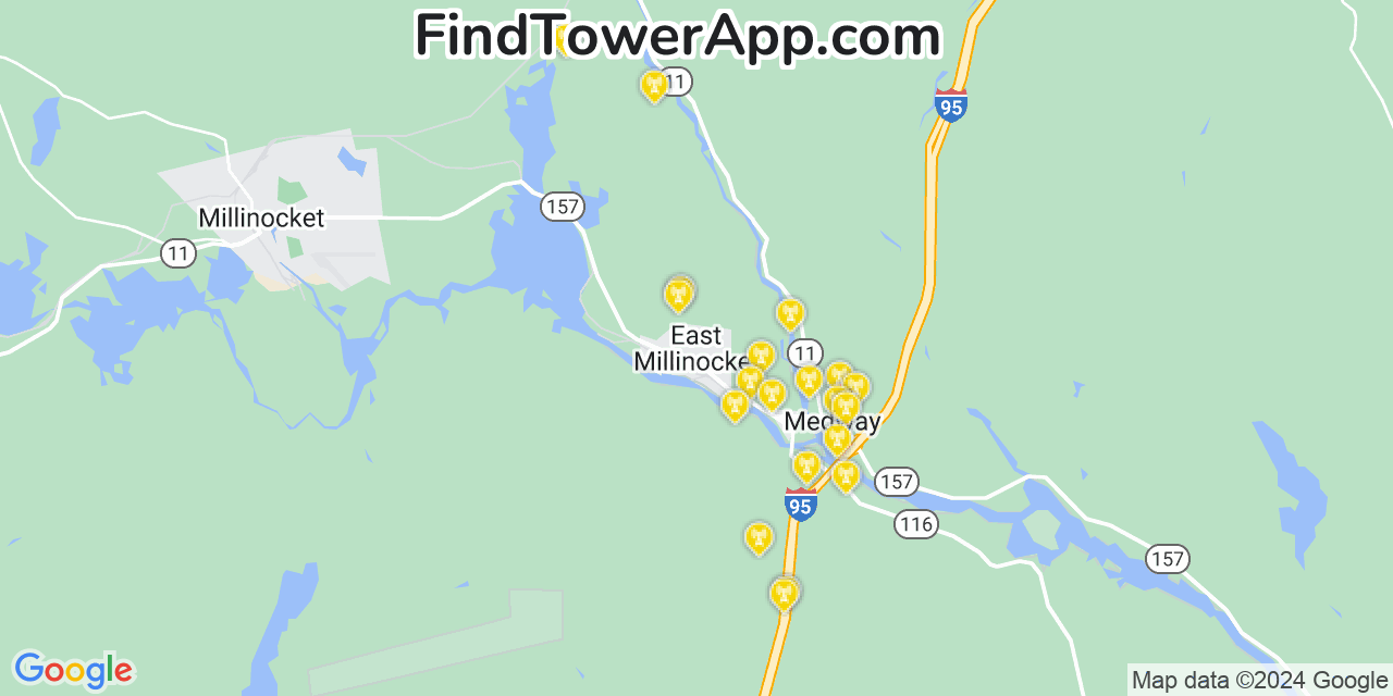 Verizon 4G/5G cell tower coverage map East Millinocket, Maine