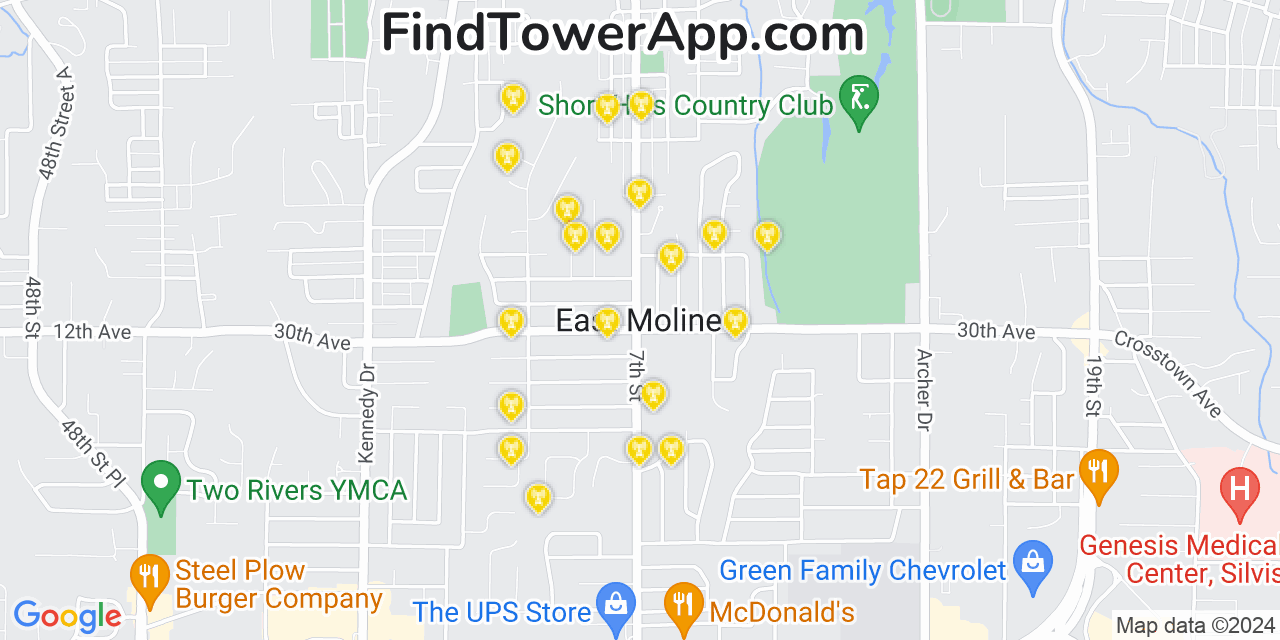 T-Mobile 4G/5G cell tower coverage map East Moline, Illinois