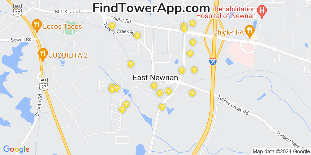 AT&T 4G/5G cell tower coverage map East Newnan, Georgia