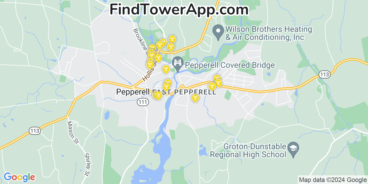 AT&T 4G/5G cell tower coverage map East Pepperell, Massachusetts