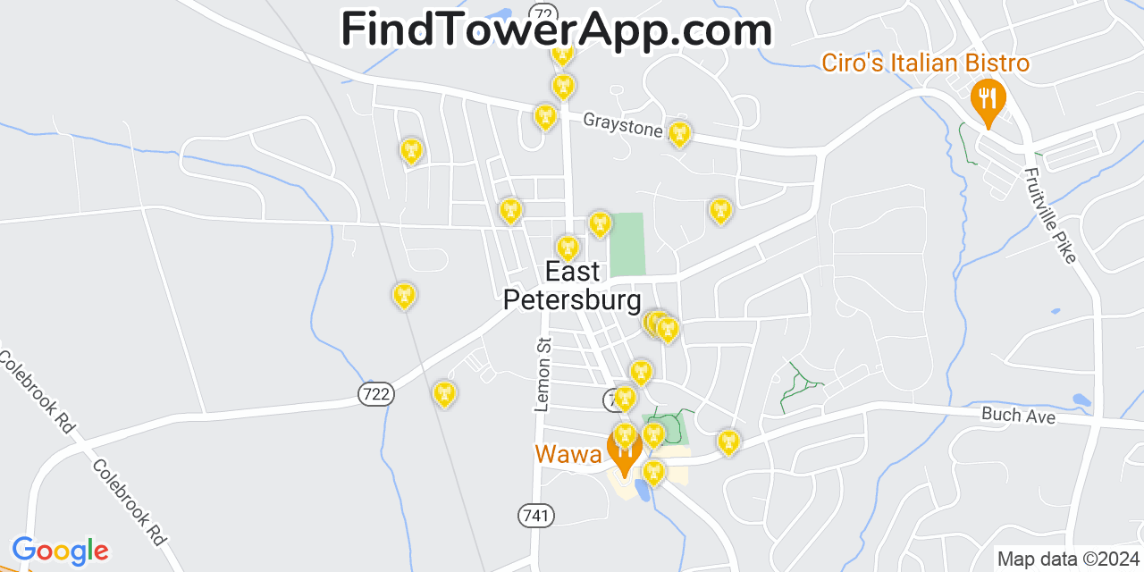 AT&T 4G/5G cell tower coverage map East Petersburg, Pennsylvania