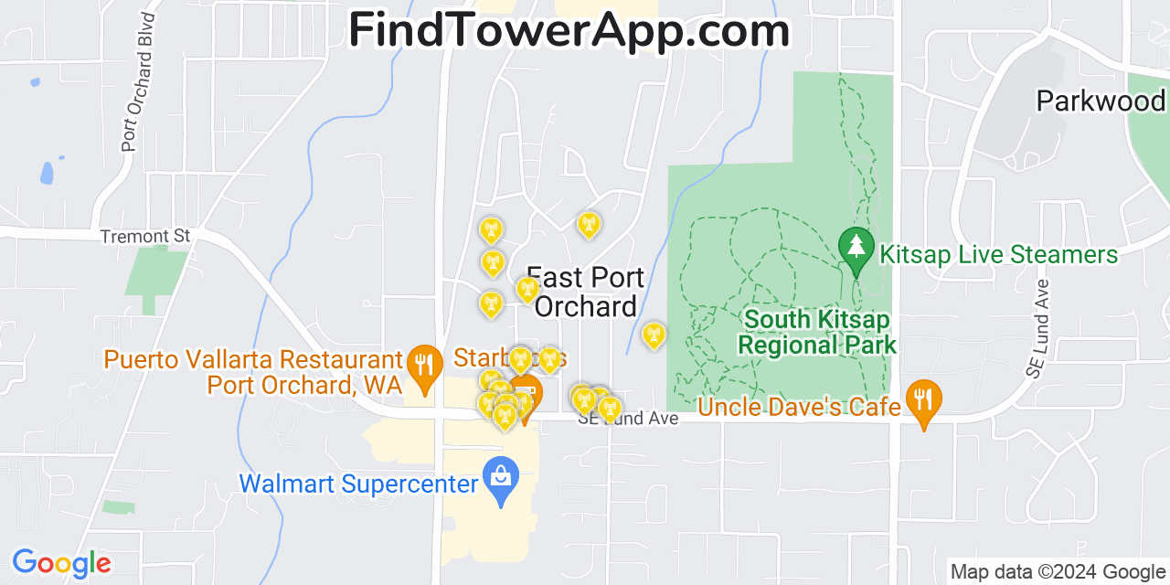 T-Mobile 4G/5G cell tower coverage map East Port Orchard, Washington