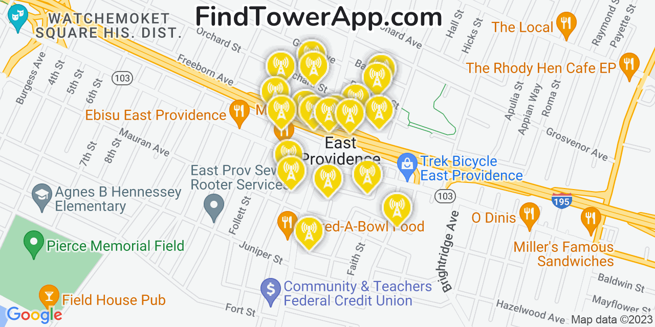 Verizon 4G/5G cell tower coverage map East Providence, Rhode Island