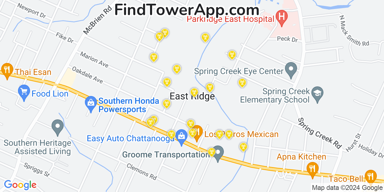 AT&T 4G/5G cell tower coverage map East Ridge, Tennessee