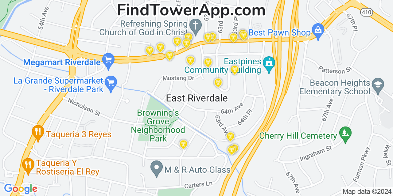 AT&T 4G/5G cell tower coverage map East Riverdale, Maryland