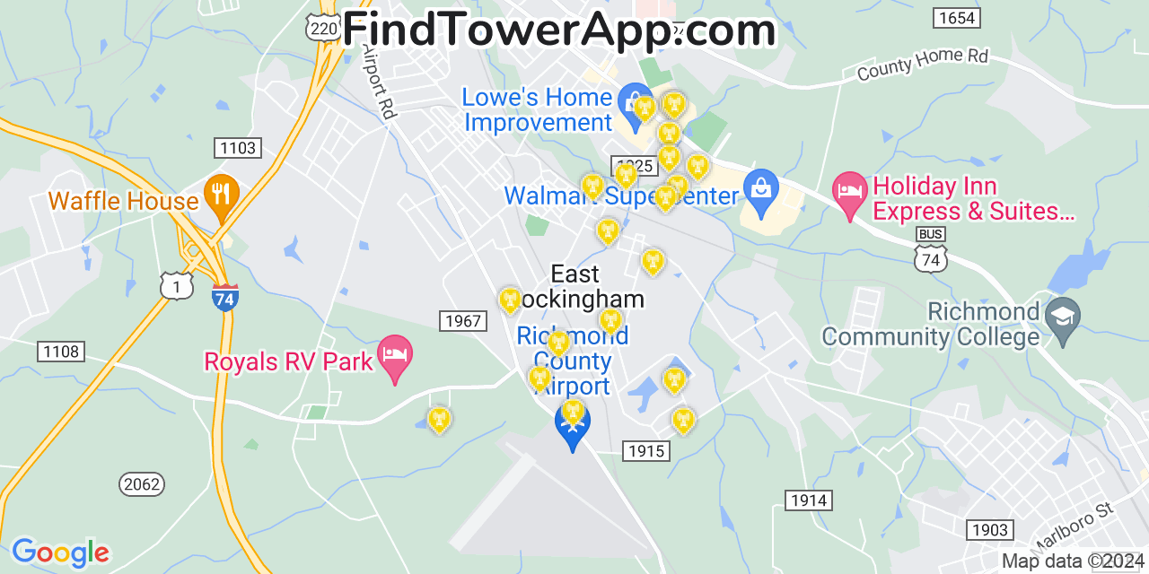 AT&T 4G/5G cell tower coverage map East Rockingham, North Carolina