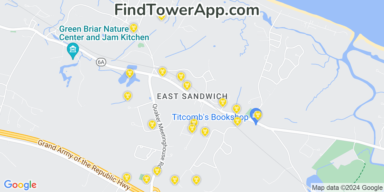 T-Mobile 4G/5G cell tower coverage map East Sandwich, Massachusetts