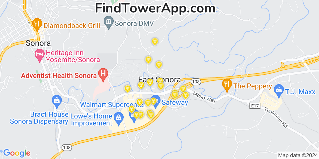 T-Mobile 4G/5G cell tower coverage map East Sonora, California