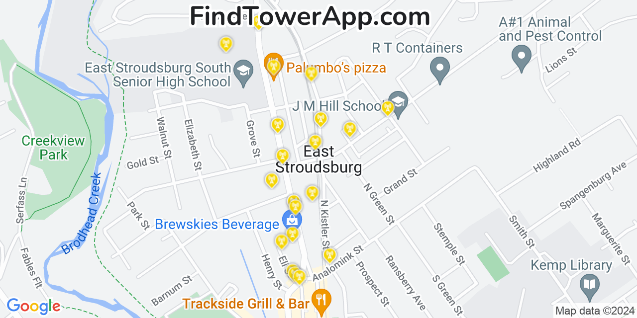 Verizon 4G/5G cell tower coverage map East Stroudsburg, Pennsylvania