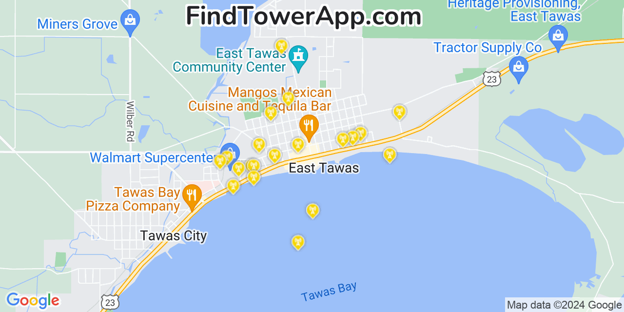 AT&T 4G/5G cell tower coverage map East Tawas, Michigan