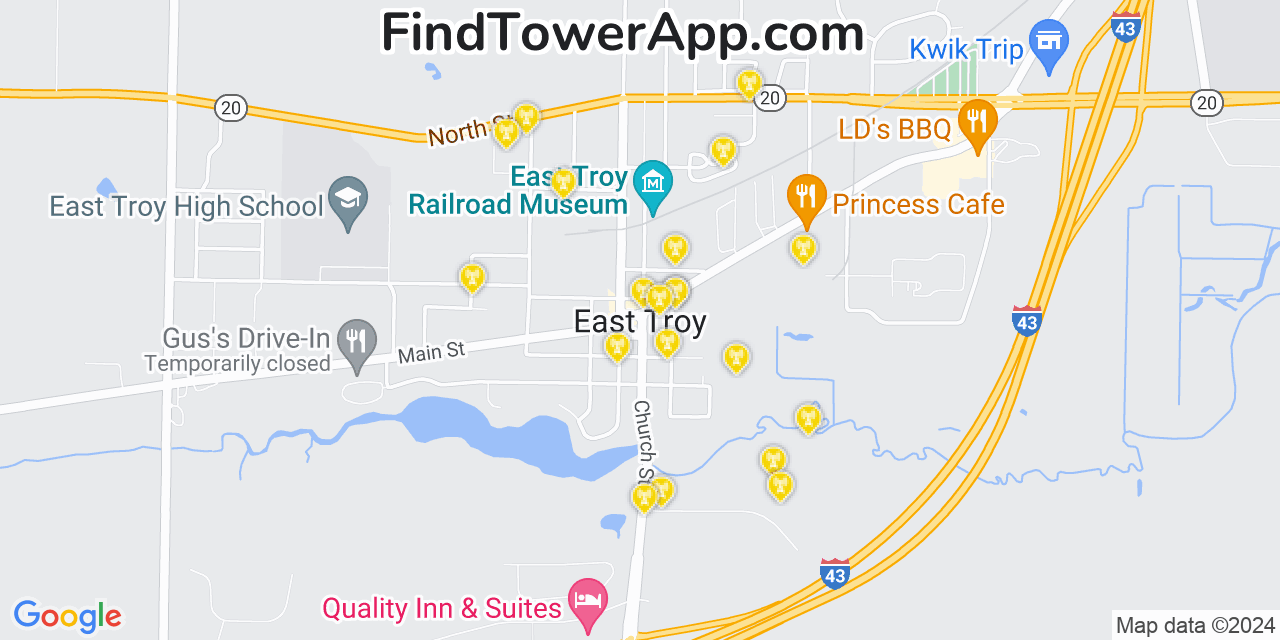 AT&T 4G/5G cell tower coverage map East Troy, Wisconsin