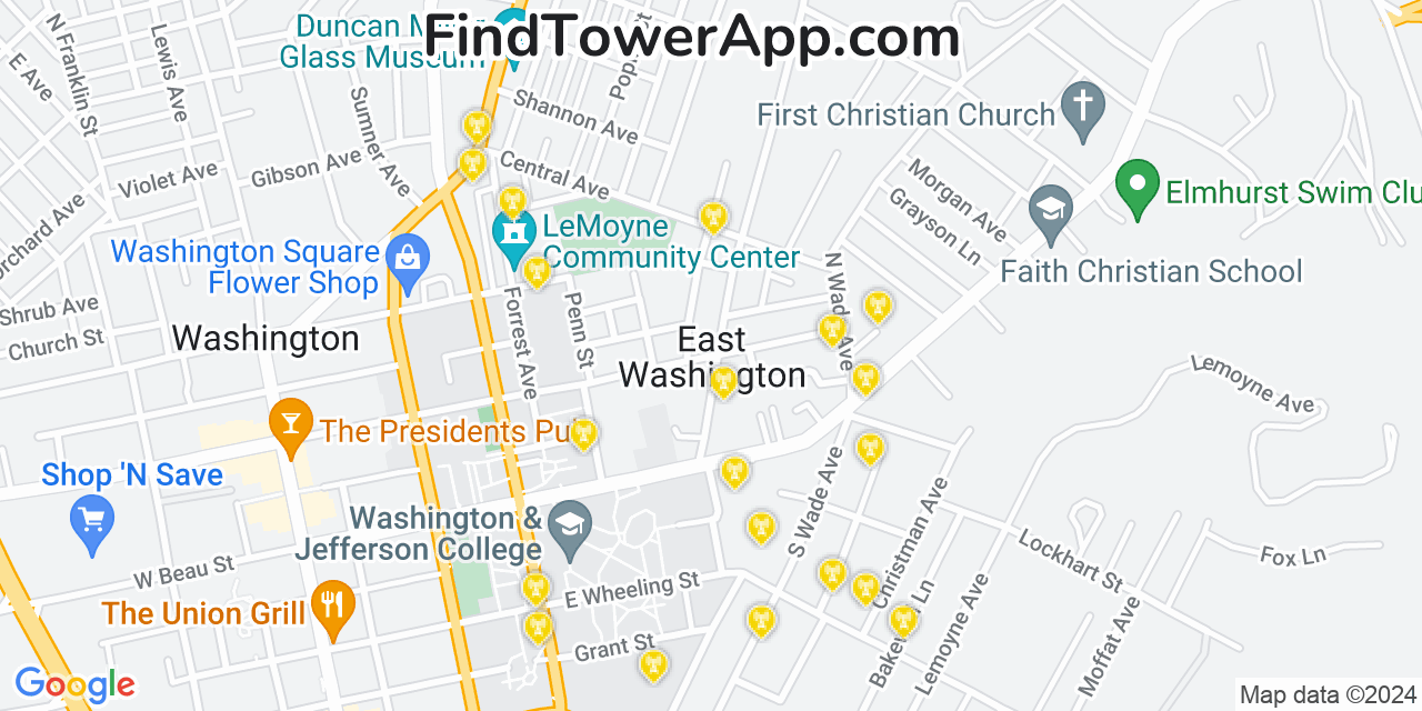 AT&T 4G/5G cell tower coverage map East Washington, Pennsylvania