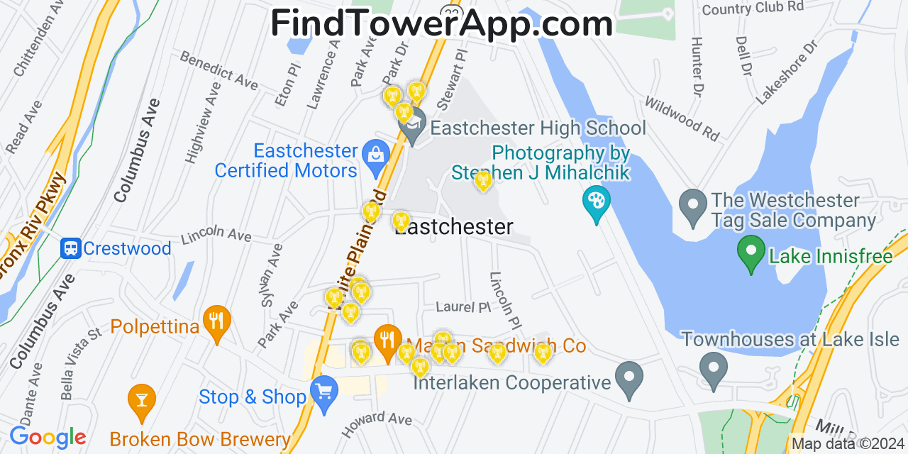 Verizon 4G/5G cell tower coverage map Eastchester, New York