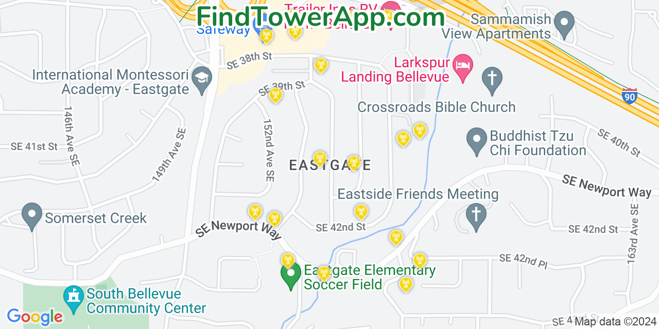 T-Mobile 4G/5G cell tower coverage map Eastgate, Washington