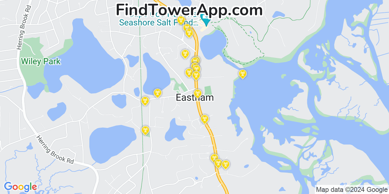 AT&T 4G/5G cell tower coverage map Eastham, Massachusetts