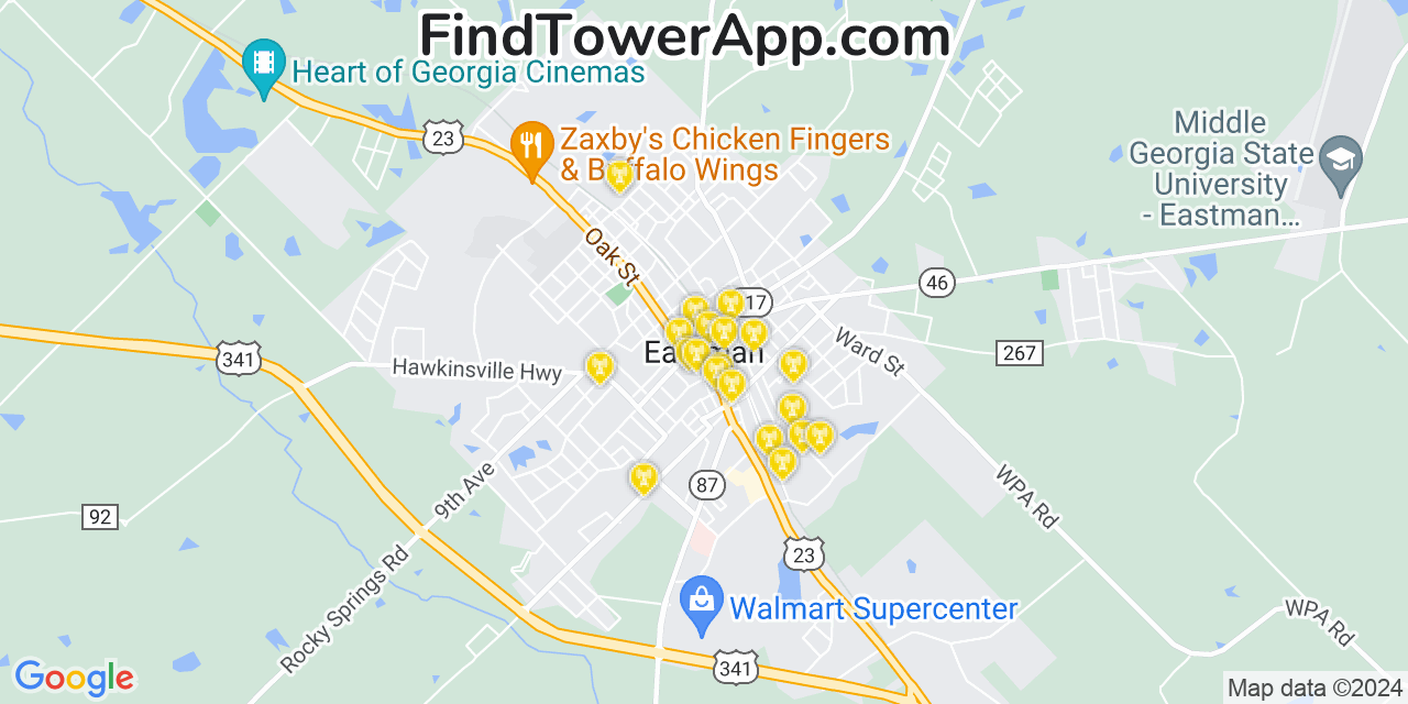 AT&T 4G/5G cell tower coverage map Eastman, Georgia