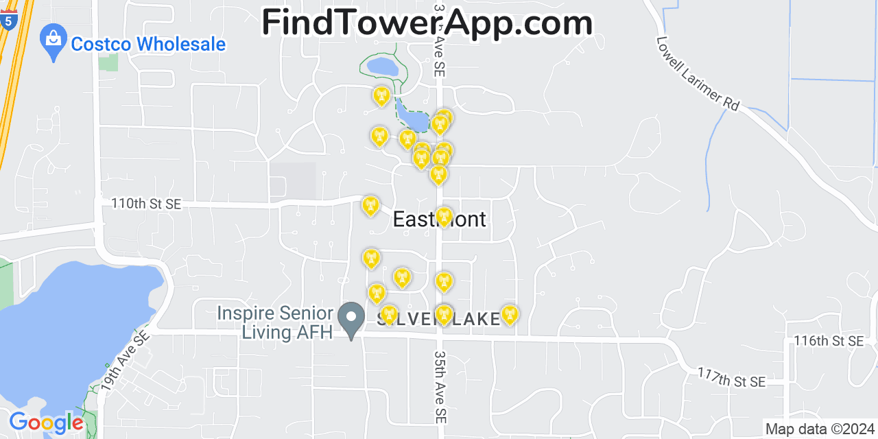 AT&T 4G/5G cell tower coverage map Eastmont, Washington