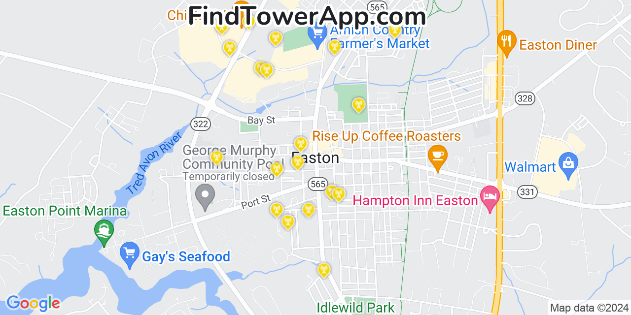 Verizon 4G/5G cell tower coverage map Easton, Maryland