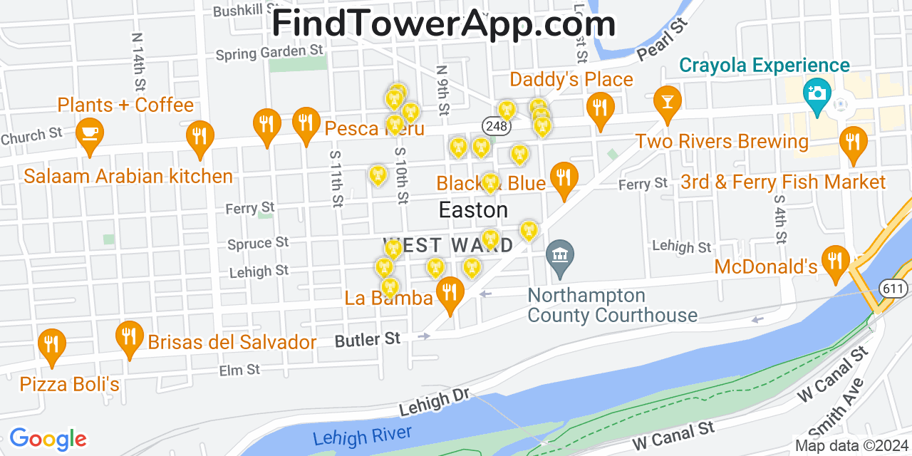 Verizon 4G/5G cell tower coverage map Easton, Pennsylvania