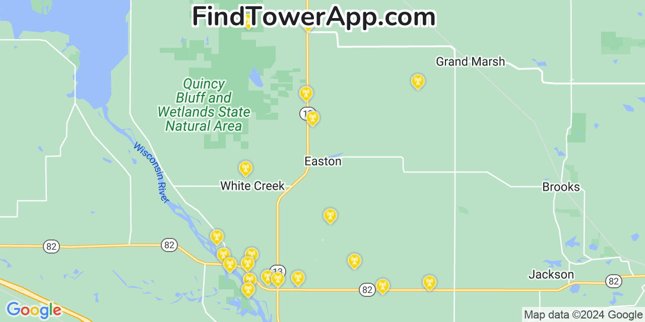 AT&T 4G/5G cell tower coverage map Easton, Wisconsin