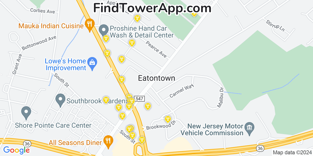 AT&T 4G/5G cell tower coverage map Eatontown, New Jersey