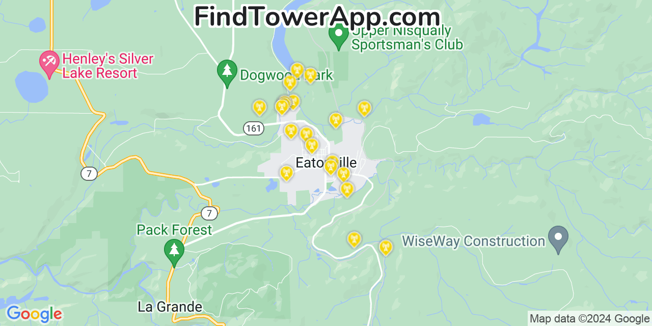 Verizon 4G/5G cell tower coverage map Eatonville, Washington