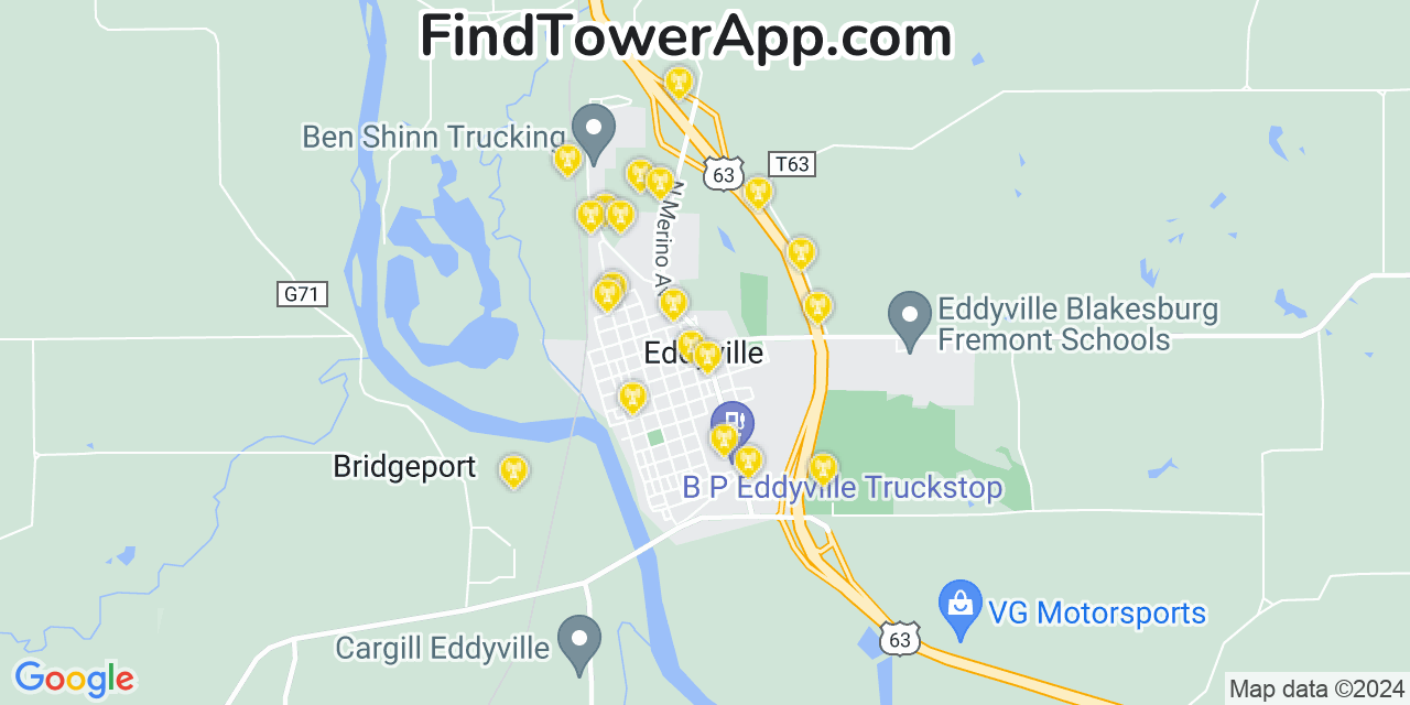 Verizon 4G/5G cell tower coverage map Eddyville, Iowa