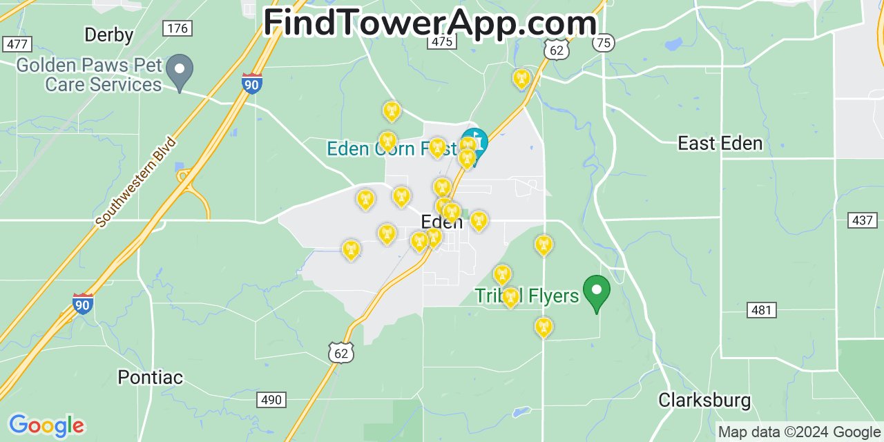 Verizon 4G/5G cell tower coverage map Eden, New York