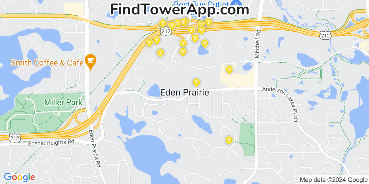 Verizon 4G/5G cell tower coverage map Eden Prairie, Minnesota