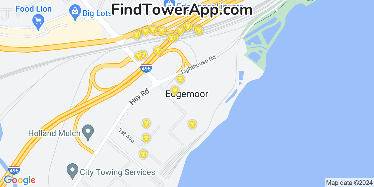 AT&T 4G/5G cell tower coverage map Edgemoor, Delaware