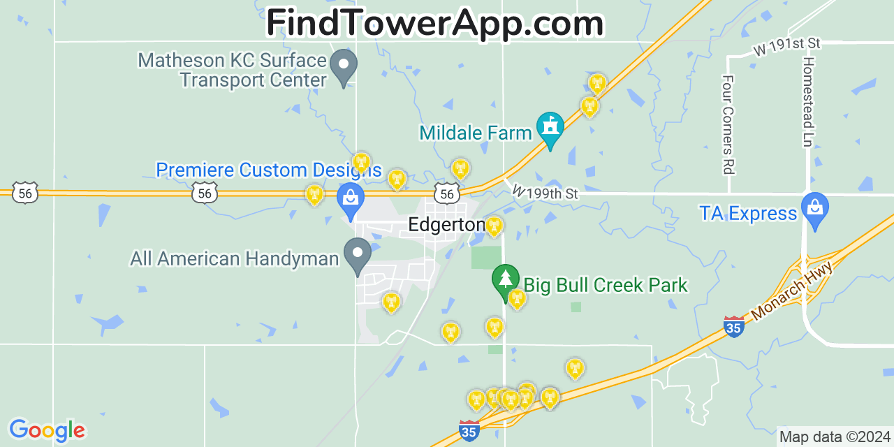 AT&T 4G/5G cell tower coverage map Edgerton, Kansas