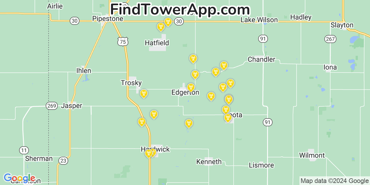 AT&T 4G/5G cell tower coverage map Edgerton, Minnesota