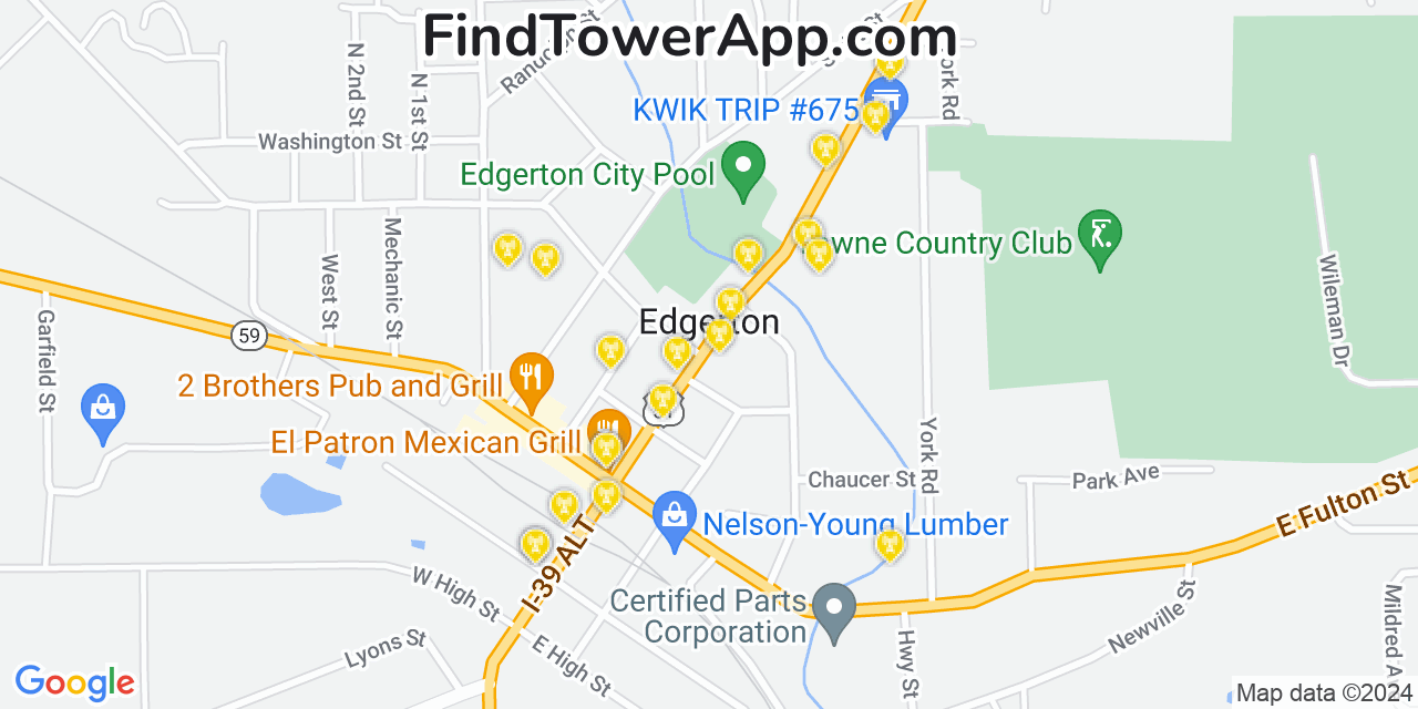 AT&T 4G/5G cell tower coverage map Edgerton, Wisconsin