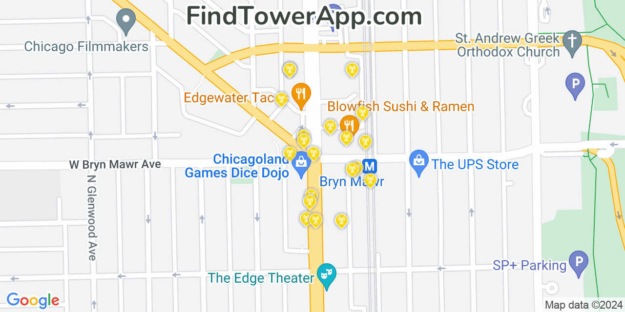 AT&T 4G/5G cell tower coverage map Edgewater, Illinois