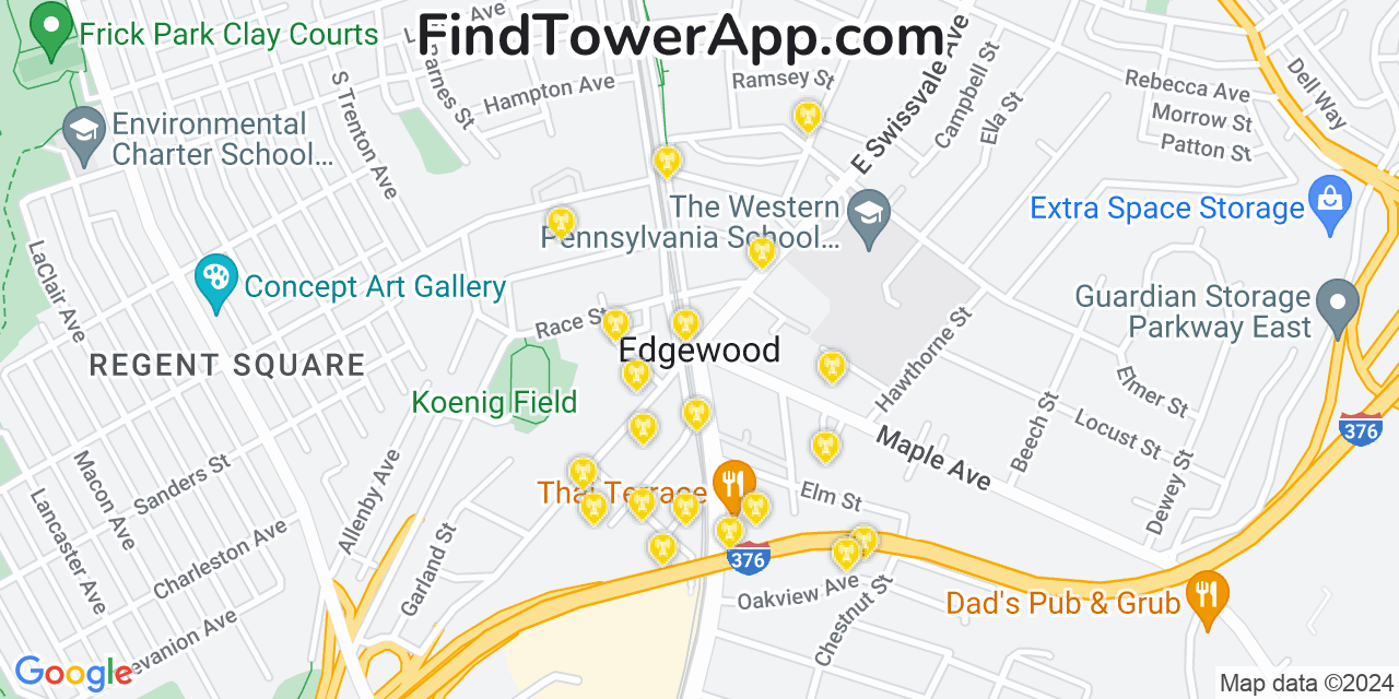 AT&T 4G/5G cell tower coverage map Edgewood, Pennsylvania