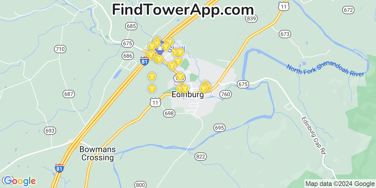 T-Mobile 4G/5G cell tower coverage map Edinburg, Virginia