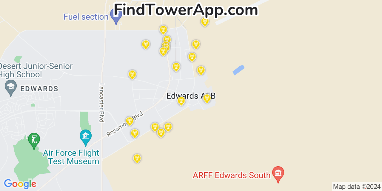 Verizon 4G/5G cell tower coverage map Edwards Air Force Base, California