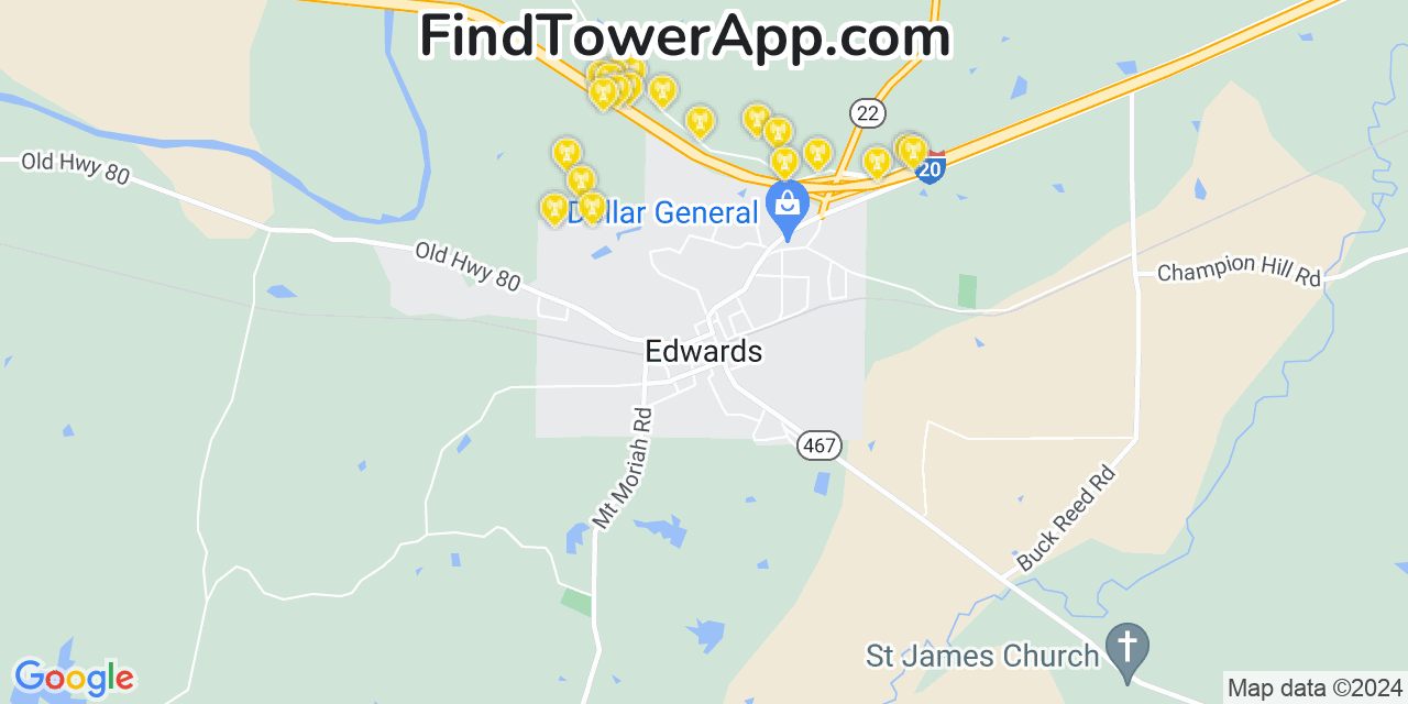 T-Mobile 4G/5G cell tower coverage map Edwards, Mississippi