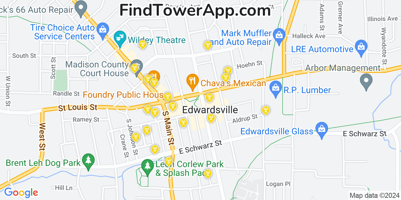 AT&T 4G/5G cell tower coverage map Edwardsville, Illinois